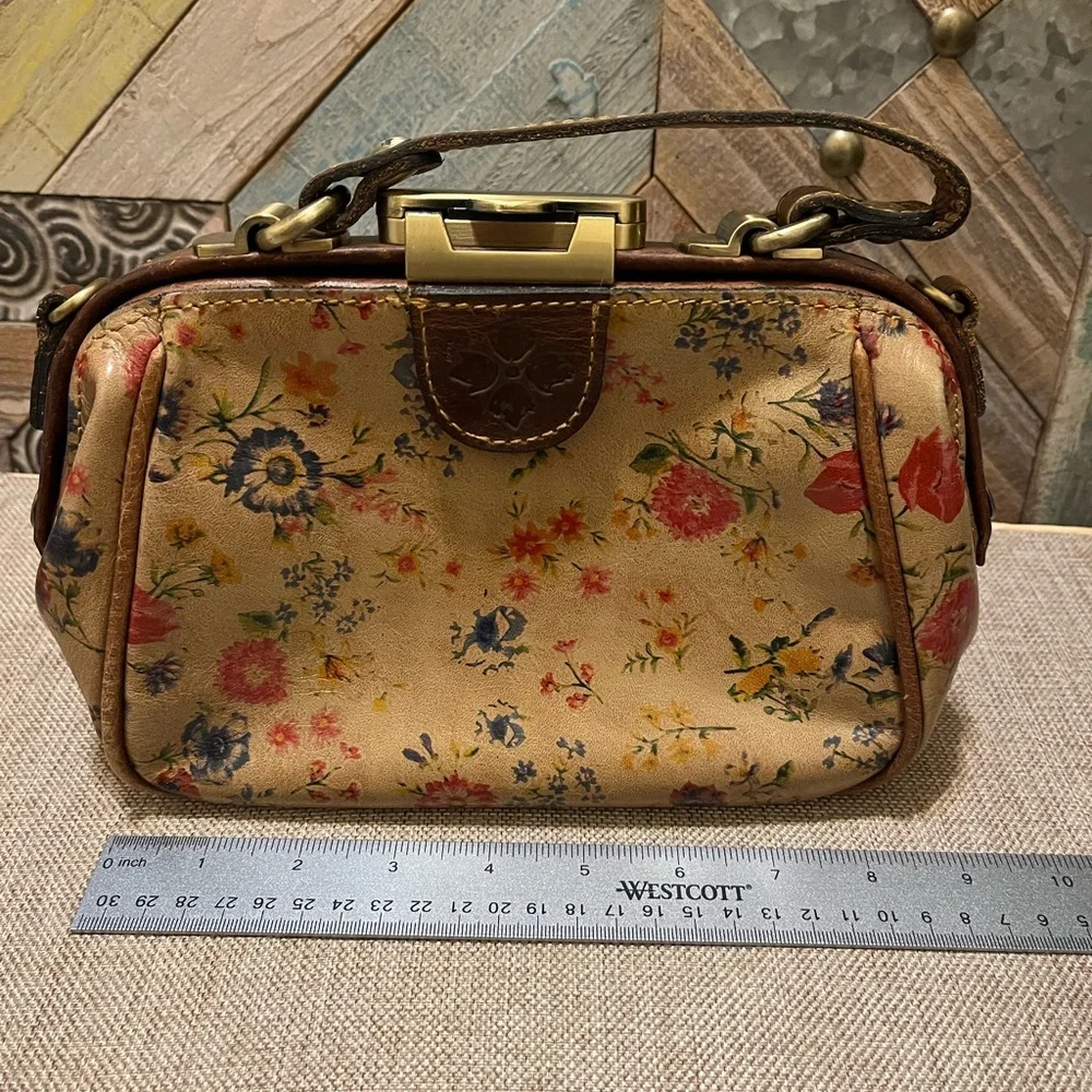 Patricia Nash Floral Tan and Brown Leather Crossbody - Picture 1 of 5